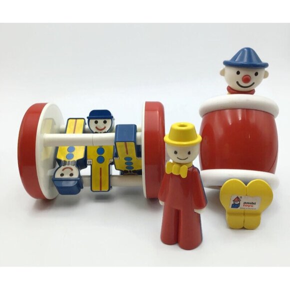 Ambi Clatter Clowns Rolling Barrel Tommy Toot Whistle Vintage 1980s Toys Holland - Picture 1 of 14
